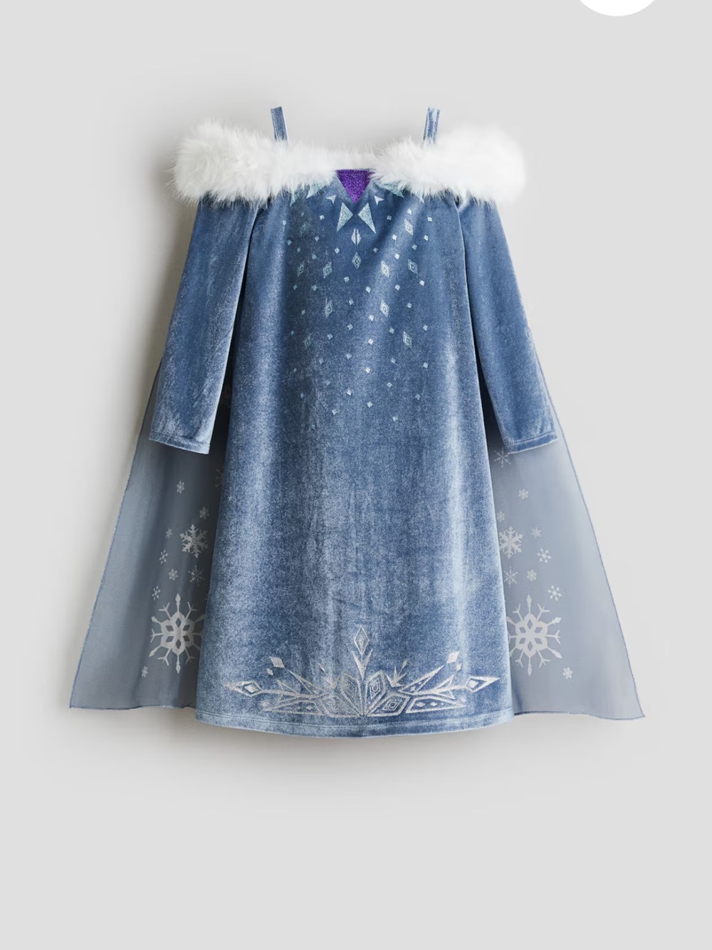 H&M Girls Light Blue Velvet Dress with White Faux Fur